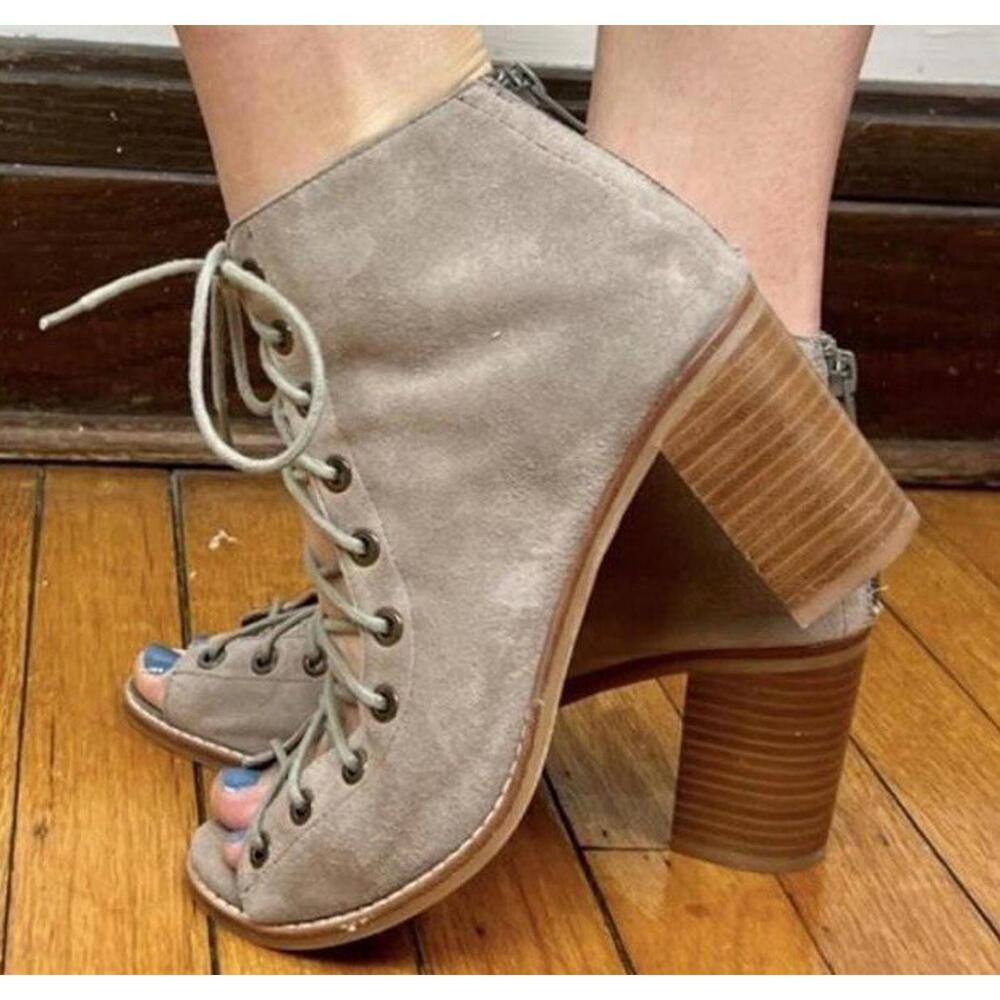 Jeffrey Campbell Cors Womens Peep-Toe Boots Ankle Lace Up Block Heel Size 9